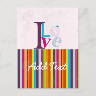 Cool "I LOVE" retro colourful bright stripes Postcard