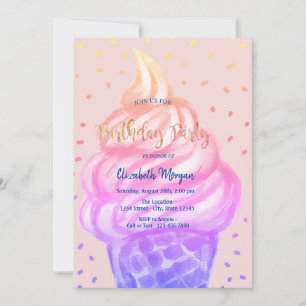 Cool Ice cream Cone Pink Birthday Party Invitation