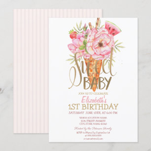Cool Ice Cream Fruits Striped Birthday  Invitation