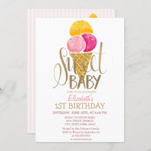 Cool Ice Cream Striped Birthday  Invitation