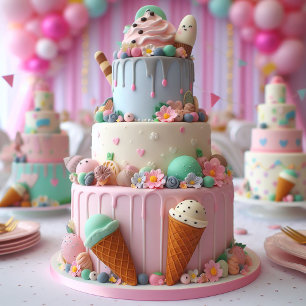 COOL ICE CREAM THEMED KIDS BIRTHDAY CAKE CARD