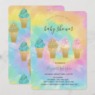 Cool Ice Creams Colourful Tie Dye Baby Shower   Invitation