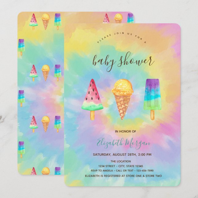 Cool Ice Creams Summer Tie Dye Baby Shower  Invitation (Front/Back)