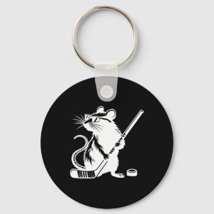 Cool Ice Hockey Rat With Stick And Puck  Key Ring