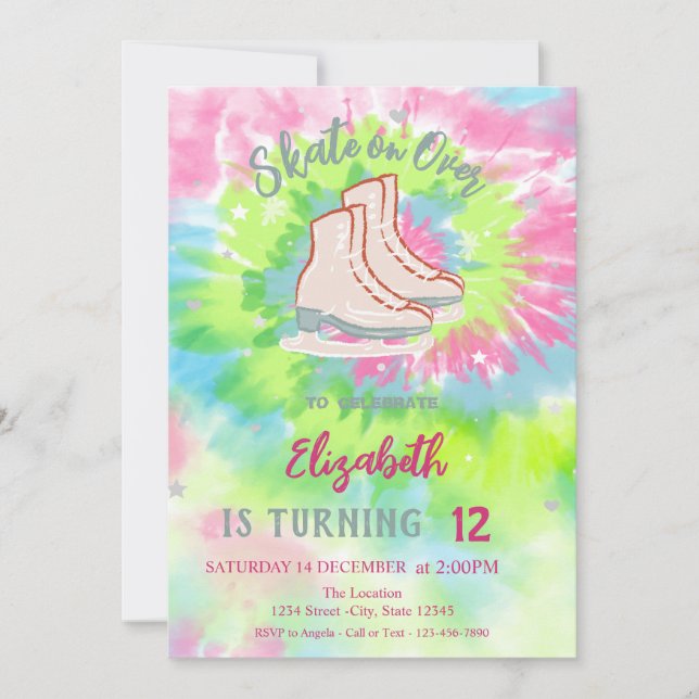 Cool Ice skates Tie Dye Birthday Invitation (Front)
