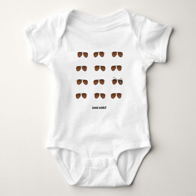 Cool iconic winkS Aviator Glasses Brown Pattern Baby Bodysuit (Front)
