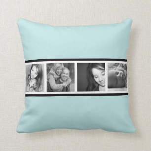 Cool Icy Blue with 4 Instagram Photos Cushion