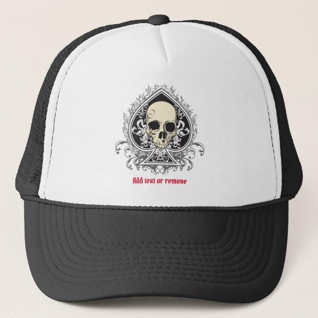 Cool illustration of a skull and ace of spades, trucker hat (Front)