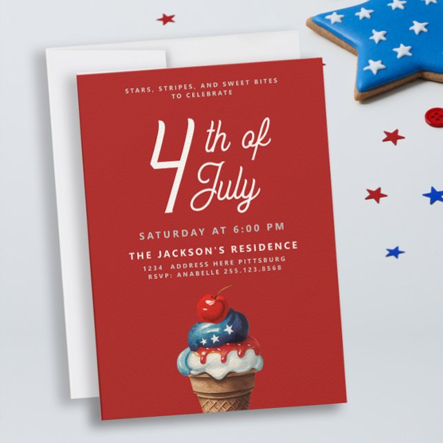 Cool Independence Day Ice Cream July Watercolor  Invitation (Creator Uploaded)