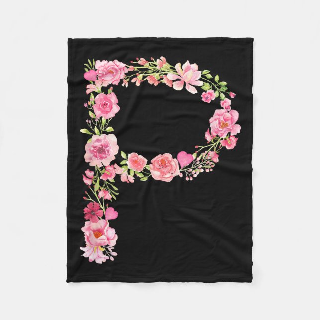 Cool Initial Alphabet Monogram Flowers Floral Lett Fleece Blanket (Front)