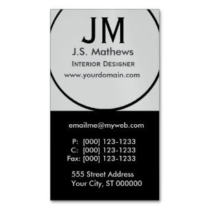 Cool Interior Designer Corporate Black Monogram Magnetic Business Card
