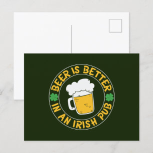 cool Irish pub beer word art Holiday Postcard