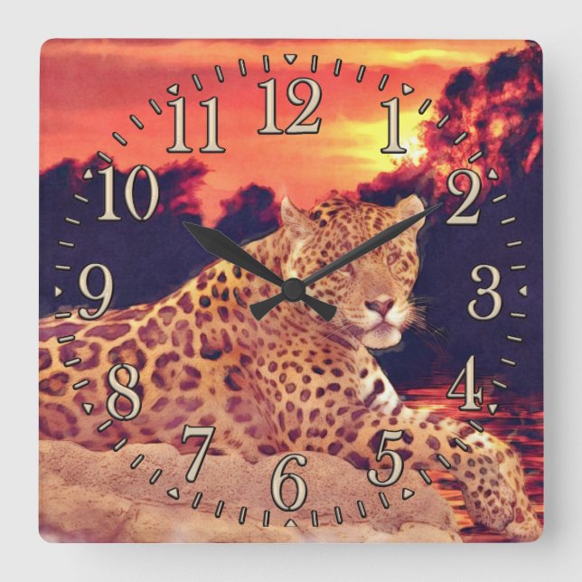 Cool Jaguar at Tikal Big Cat Wildlife Wall Clock (Front)