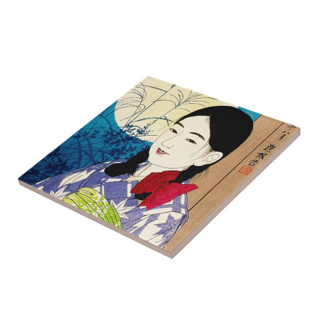 Cool japanese beauty young girl Natori full moon Tile (Side)