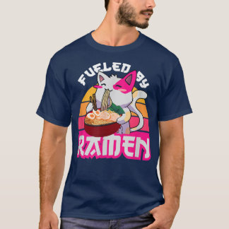 Cool Japanese Cat Eats Ramen, Fuled By Ramen Quote T-Shirt