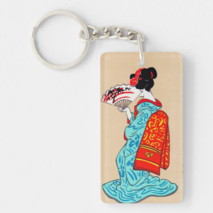 Cool japanese classic geisha lady kimono fan key ring
