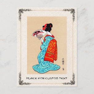 Cool japanese classic geisha lady kimono fan postcard