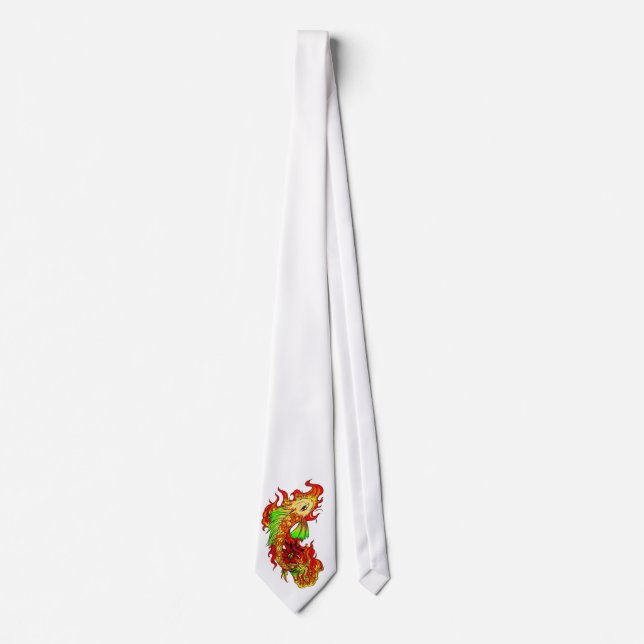 Cool Japanese Cute Koi Carp Fish Flame tattoo Tie (Front)