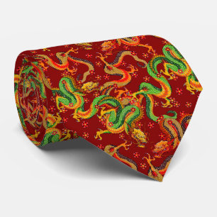 cool Japanese dragon tiled pattern neck tie