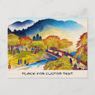 Cool japanese mountain fall river bridge scenery postcard