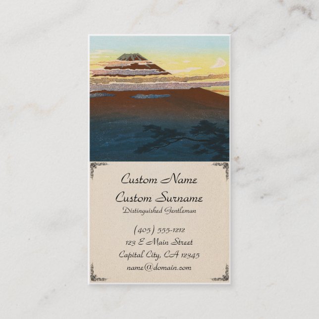 Cool japanese mountain fuji sunset clouds scenery business card (Front)