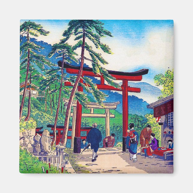 Cool japanese mountain tori gate people scenery magnet (Front)