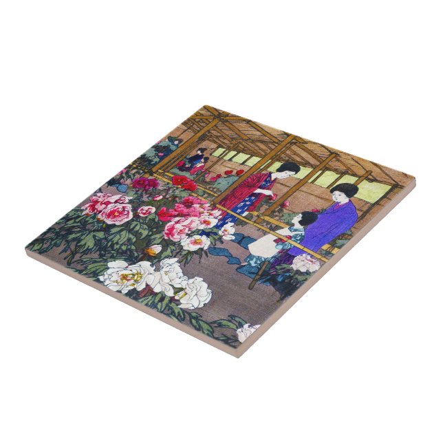 Cool japanese oriental flower garden people scene tile (Side)