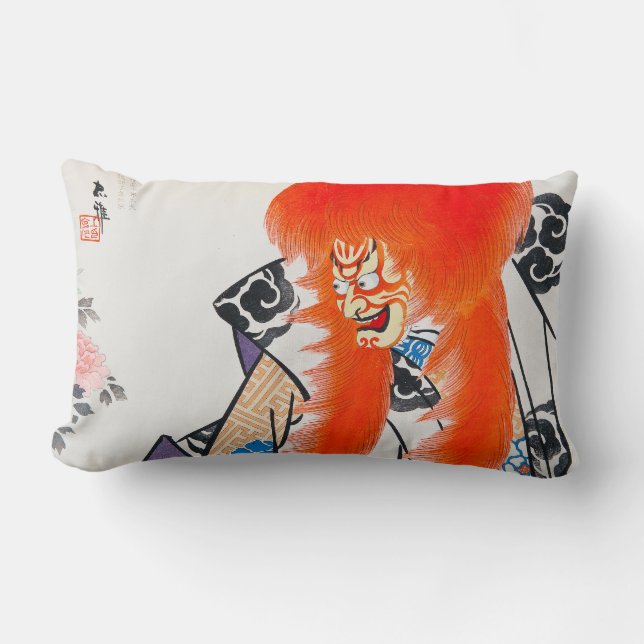 Cool japanese oriental tadamasa kabuki warrior art lumbar cushion (Front)