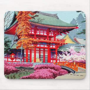 Cool japanese Red Temple Spring Asano Takeji Mouse Mat