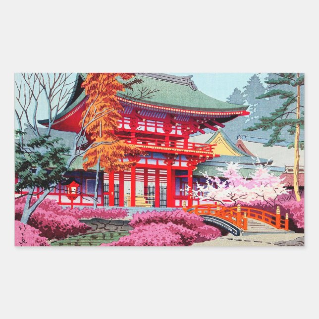 Cool japanese Red Temple Spring Asano Takeji Rectangular Sticker (Front)