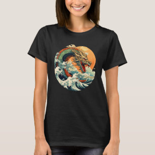 Cool japanese Snake Dragons Face Costume with Wave T-Shirt