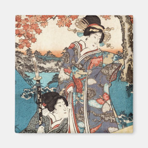 Cool japanese vintage ukiyo-e geisha old scroll magnet