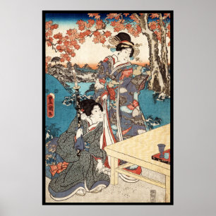 Cool japanese vintage ukiyo-e geisha old scroll poster