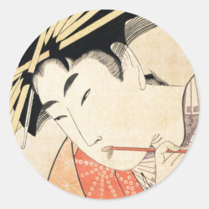 Cool japanese vintage ukiyo-e geisha portrait classic round sticker