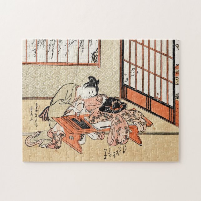 Cool japanese vintage ukiyo-e geisha scroll lumbar jigsaw puzzle (Horizontal)