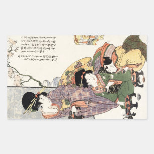 Cool japanese vintage ukiyo-e lady and children rectangular sticker