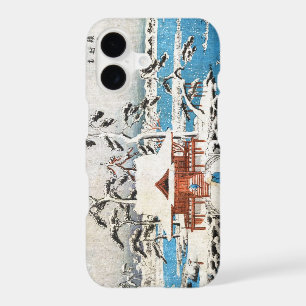 Cool japanese vintage ukiyo-e lake shrine snow
