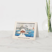 Cool japanese vintage ukiyo-e lake shrine snow