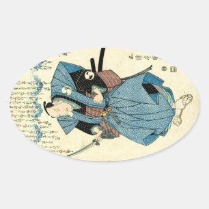 Cool japanese vintage ukiyo-e samurai warrior oval sticker