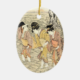 Cool japanese vintage ukiyo-e three woman sea ceramic tree decoration