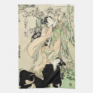 Cool japanese vintage ukiyo-e two geishas maiko tea towel