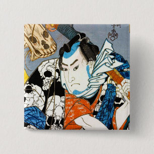 Cool japanese warrior hero samurai skull art 15 cm square badge