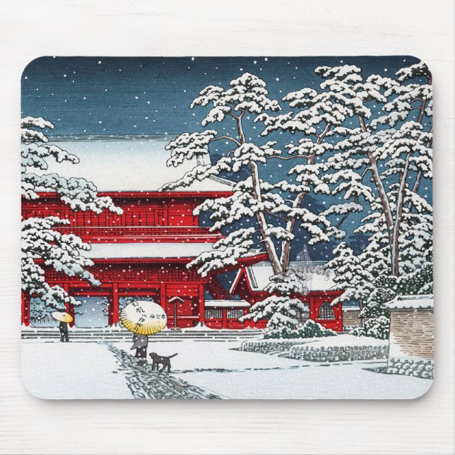Cool japanese winter temple shrine kyoto scenery mouse mat (Front)