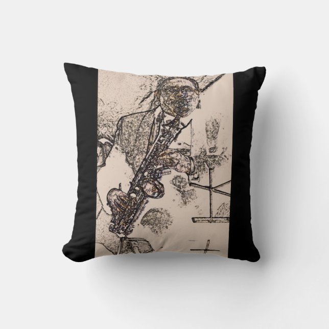 Cool Jazz Sax Player Cushion (Front)