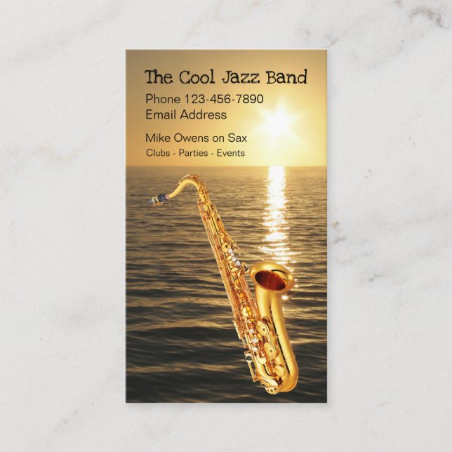 Cool Jazz Sunset Saxophone Theme Business Card (Front)