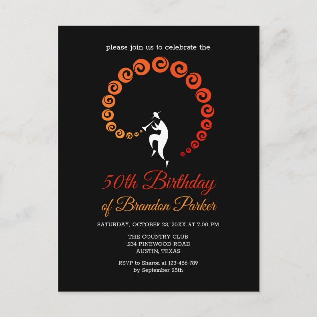 Cool Jazz Trumpet Musician 50th Birthday Party Invitation Postcard (Front)