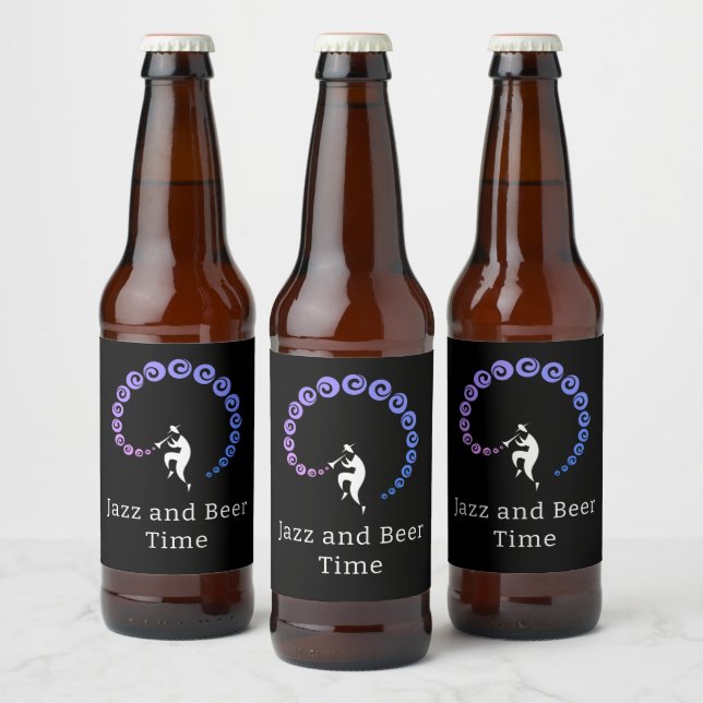Cool Jazz Trumpet Musician Blue Lilac Beer Label (Bottles)