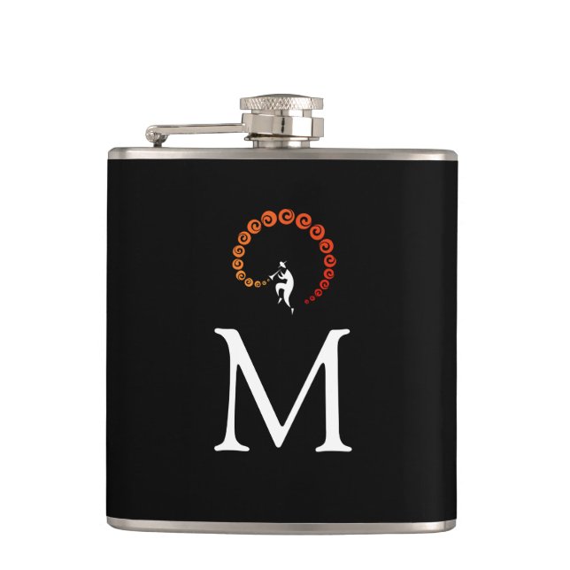 Cool Jazz Trumpet Musician Monogram Yellow Orange Hip Flask (Front)