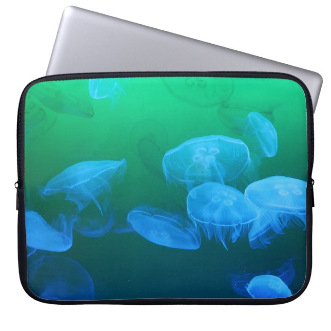 Cool Jellyfish Green Blue Gradient Laptop Sleeve (Front)