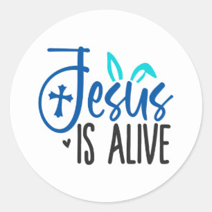 Cool Jesus alive word art Easter Classic Round Sticker